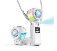 Portable Handheld Misting Fan with Cooling Plate & Ambient Lights, Personal Hand Mister Fan Water Spray, 20000RPM Mini Turbo Neck Fans Rechargeable, 199 Speeds, Detachable Water Tank for Travel Beach