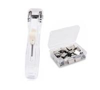 Portable Handheld Paper Clam Clip Dispenser with 100 Refill Clips | Reusable Push Stapler for 40 Sheets - No-Staple Binding Tool for Office, & Home Document Organization(Set-White 50Pcs1)