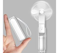 Portable Handheld Rechargeable Fan With Power Bank - 3 Speed Mini Personal Fan for Travel, Home, Office - Foldable USB Design for Women, Kids (White)