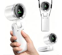 Portable Handheld Turbo Fan, 5 Speeds USB Rechargeable Mini Fan with LED Display, 180° Foldable 3-in-1 Neck & Desk Fan, Personal Cooling Travel Essentials for Summer Concerts Outdoor Use, White