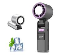 Portable Handheld Turbo Fan with Ice Cooler, Foldable Mini USB Fan with LED Display, 100-Speed Cooling Fans for Travel, Office, Camping, Home Use, Powerful Rechargeable Fans for Men & Women (Grey)