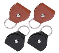 Portable Hangable Key Chain Guitar Pick Bag Box Holders Accessory Black Brown 4Pcs Set for Musicians Travelers Artificial Leather Metal Keyring Organizer