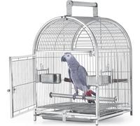 Portable Hanging Parakeet Cage Bird Cage, Stainless Steel Small Travel Bird Cages with Wooden Perch Stainless Steel Dishes, Portable Handle Parrot Cages for Small Birds Carrier