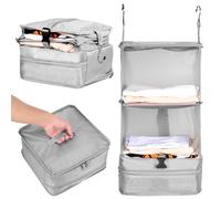 Portable Hanging Shelves 3 Tiers Travel Luggage Organizer Collapsible Suitcase Packing Cube Space Saver Compression Storage Bag for Closet Wardrobe Carry On Suitcase