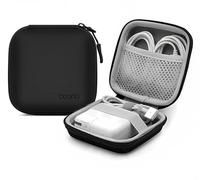 Portable Hard-shelled Travel Case for Apple MacBook Charger, Small PU Leather Electronics Organizer Waterproof Storage Bag for Laptop Accessories, Magic Mouse, Power Bank, Charging Cords(Black)