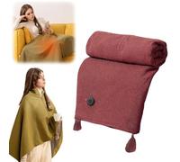Portable Heated Blanket Shawl Wrap for Women, USB Heated Throw 3 Heating, Rapid Warm Wearable Electric Shawl, Machine Washable Heated Wrap for Neck & Shoulder (Wine)