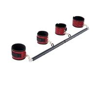 Portable Heavy Duty Stainless Steel Expandable Black Spreader Bar with 4pcs Red PU Crocodile Adjustable Straps,Workout Bar for Home Gym Training Bar,Exercise Detachable Pilates Kit