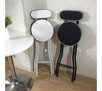 Portable High Folding Stool with Backrest & Footrest Padded Counter Height Bar Chair Round Folding Seat Lightweight White/Black 60CM for Indoor/Outdoor Use