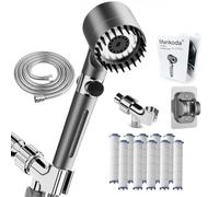 Portable High Pressure Filtered Shower Head - Ion Drop Shower Head with 75" Stainless Hose for Hard Water | 3 Spray Mode Shower with 10 Filters