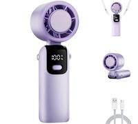 Portable High-Speed Handheld Fan with Ice Cooler, 100Speed Mini Fan Foldable Desk Desktop Fans with LED Display, Rechargeable Personal Fan, Small Pocket Hand Fans for Travel, Outdoor, Camping (Purple)