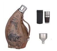 Portable Hip Flasks Set Stainless Steel Whiskey Flask Horn Shape Large Capacity Liquor Flask with Removable Holster, Funnel, 70ml Cup,Bear