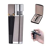 Portable Hitter Lighter, 2 in 1 Set Metal Lighter with Pipe Foldable Portable Lighter Open Flame Men's Gadget for Camping BBQ Kitchen (Silver Style A)
