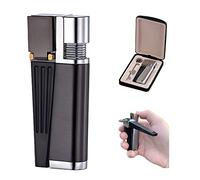 Portable Hitter Lighter, 2 in 1 Set Metal Lighter with Pipe Foldable Portable Lighter Open Flame Men's Gadget for Camping BBQ Kitchen (Black Style A)