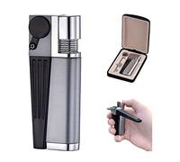 Portable Hitter Lighter, 2 in 1 Set Metal Lighter with Pipe Foldable Portable Lighter Open Flame Men's Gadget for Camping BBQ Kitchen (Silver Style B)