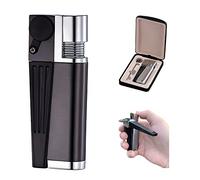 Portable Hitter Lighter, 2 in 1 Set Metal Lighter with Pipe Foldable Portable Lighter Open Flame Men's Gadget for Camping BBQ Kitchen (Black Style B)