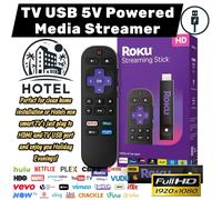 Portable Holiday Hotel Smart TV 5V USB Powered - Roku Streaming Stick 2025 HD