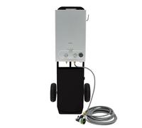 Portable Horse Shower with Steel Trolley Black 18L Tankless Instant Hot Water Gas Boiler LPG Heater 10m Water Hose & 9-Pattern Spray Gun Camping Outdoor 10" Tyres Storage Tray Side Hook & Accessories