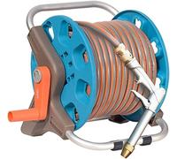 Portable Hose Pipe Reel，Garden Hose Reel Cart Outdoor Tote Or Wall Mount Hose Reels, Outside Water Pipe Rack Winding Tool with Handle and Hose(15M Water Pipe)