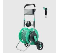 Portable Hose Reel Cart with Built in Guide & Nozzle Retractable & Adjustable Mobile with Wheels for Lawn Watering & Car Washing 30m Hose Included