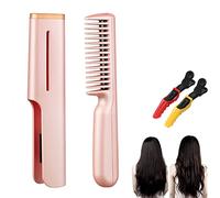 Portable Hot Comb,Professional Electric Heat Comb for Hair Styling,Mini USB Rechargeable Fast Heating Hair Straightening Comb Pink,with 2 Hair Clips