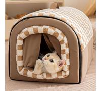 Portable House for Large Medium Small Dogs with Double-sided Mat, Puppy Doghouse Cat Shelter, Self-Warming 2-in-1 Foldable Pet Bed Non-Slip Cat Cave Pet Tent (60 * 45 * 40cm,Brown)