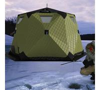 Portable Ice Fishing Shelter with Insulated Layer and Stove Jack, Hexagon Design for 6-10 Persons, All-Weather Protection