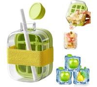 Portable Ice Maker Water Bottle with Straw, 2-in-1 Press-to-Fill Ice Cube Tray | for Home, Outdoor & Office Use, Ideal for Iced Coffee/Juice/Cold Drinks (Green, 500ML)