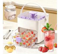 Portable Ice Maker with Lid and Storage Box 48 Cubes, 48 Cube Double Deck Portable Ice Maker with Easy Press Lid, Handled Press-Type Ice Cube Tray Double-Layer for Home, Picnic (Purple)