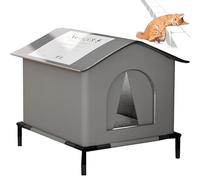 Portable Indoor/Outdoor Cat Kennel Tent - Foldable Waterproof Insulated Shelter with Curtains & Stand, Elevated Bed for Large Stray & Feral Cats L