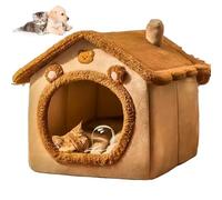 Portable Indoor Pet House, Luxury Foldable Dog House & Pet Bed, Pet Bed House for Cats, Plush Indoor Soft Kennel with Removable Cushion, Cozy Covered Cat Hideaway (Brown-S)