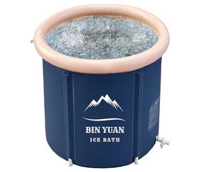 Portable, Inflatable Bathtub, Foldable Bathtub, 75 x 75 cm, for Adults, Round Tub for Spa Time, Alkaline Bath, Salt Bath, Ice Bath, (Mist Blue)