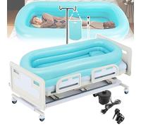 Portable Inflatable Bathtub Shower Kit(212 * 96 * 37cm), 8L Water Bag, Double-Layer Air Nozzle + Anti-backflow, Fast Inflation/deflation, for Those with Mobility Problems,Blue