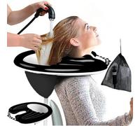 Portable Inflatable Shampoo Basin for Adults, Elderly, Pregnancy, Kids, and Bedridden Hair Washing Care with Air Pump, Spa Salon Experience at Home, Lightweight (Black)