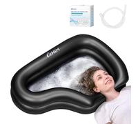 Portable Inflatable Shampoo Basin for Bedridden and Kids - Hair Washing Tray for Sink at Home with Fast-Drain Slope, Neck Support and Drain Hose - Hospital PVC Hair Washing Station (Black, Large)