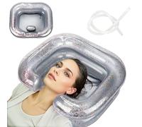Portable Inflatable Shampoo Basin with Pillow & Drain Hose for Bedridden, Disabled, Elderly Care - Wash Hair in Bed for Thick & Curly Hair, Dreadlocks(Grey)