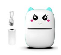 Portable Inkless Printing Device, Compact Wireless Error Printer for Scholars, Cat Face Design, Supplied with USB Line and Thermal Paper Roll, Blue