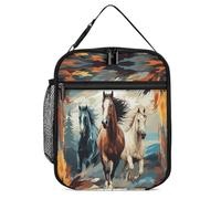 Portable Insulated Lunch Bag Insulated Cool Tote A Pattern with Horses As A Background Printed with Side Mesh Pocket Water Resistant Leakproof Soft Cooler Bag Durable for Men Women for Work Picnic Out