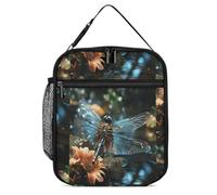 Portable Insulated Lunch Bag Insulated Cool Tote Dragonfly Flying on The Pond Printed with Side Mesh Pocket Water Resistant Leakproof Soft Cooler Bag Durable for Men Women for Work Picnic Outdoor
