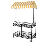 Portable Iron Vending Cart with Canopy, Foldable Outdoor Display Stand for Markets & Events, Quick-Fold Trolley for Street Food Vendors, Movable Kiosk Stand