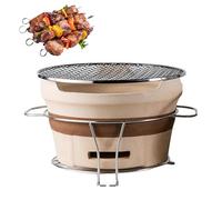 Portable Japanese Charcoal BBQ Grill - Round Design Korean Barbecue for Camping & Picnics Indoor Dining Table & Garden Use (20.5x12cm)