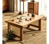 Portable Japanese Floor Coffee Table, Folding Bamboo Low Tea Table with Woven Legs, No Assembly Required, Ideal for Living Room & Mtat (31.5 x 14.6 in)