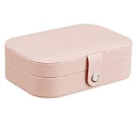 Portable Jewelry Storage Case, Leather Jewelry Organizer Case Travel 2- Button Zipper White Cherry Blossom Pink