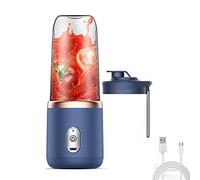 Portable Juice Extractor Small Fruit Juicer Cup Electric Vegetable & Juice Maker 400ml - USB Rechargeable Battery, Strong Power 6 Blades, Easy to Clean - Home Office Travel Use (Blue with Lid)