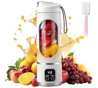 Portable Juicer Blender 450ml, Personal Blender USB Rechargeable, Fruit Mixer with 12 Blades Brush, Milkshakes, Protein Drinks, Fresh Iced Drinks, For Home, Gym, Outdoor (White)
