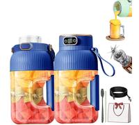Portable Juicer Blender Cup 1200ML, USB Rechargeable Fruit Mixer with Smart Digital Display and 10 Blades, Portable Juicer Cups for Travel, Gym, Office and Home (Two cup lids-C)