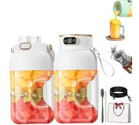 Portable Juicer Blender Cup 1200ML, USB Rechargeable Fruit Mixer with Smart Digital Display and 10 Blades, Portable Juicer Cups for Travel, Gym, Office and Home (Two cup lids-A)