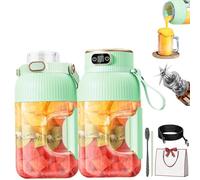 Portable Juicer Blender Cup 1200ML, USB Rechargeable Fruit Mixer with Smart Digital Display and 10 Blades, Portable Juicer Cups for Travel, Gym, Office and Home (Two cup lids-B)