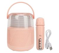 Portable Karaoke Machine Bluetooth Speaker with Wireless Microphone RGB Colorful Lights Handheld Mini Karaoke Machine for Home Party Travel ABS Material 16W Power (Pink)