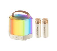 Portable Karaoke Machine - Mini Speaker 10.5 x 8.6 cm with 2 Wireless Microphones | Wireless Audio for TV, Outdoor BBQ and Garden Parties | Speaker