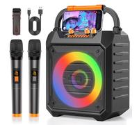Portable Karaoke Machine with 2 Wireless Microphones Bluetooth Karaoke Speaker with PA System for Adults,Parties,Home Use,Support BT/TF/USB/AUX/FM,Recording,LED Lights,Powerful Bass and Treble(K168B)